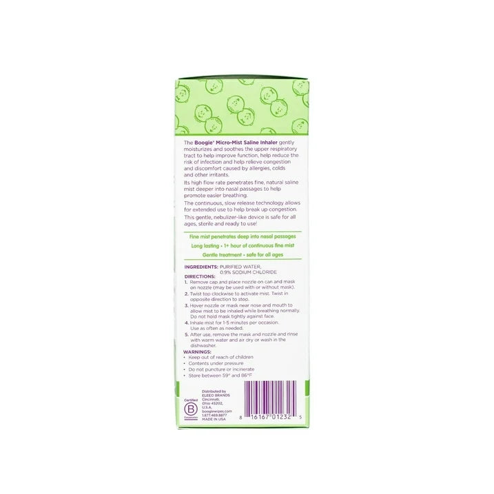 Boogie Sterile and Drug-Free Micro-Mist Saline Inhaler Spray for Kids, 1.7 oz
