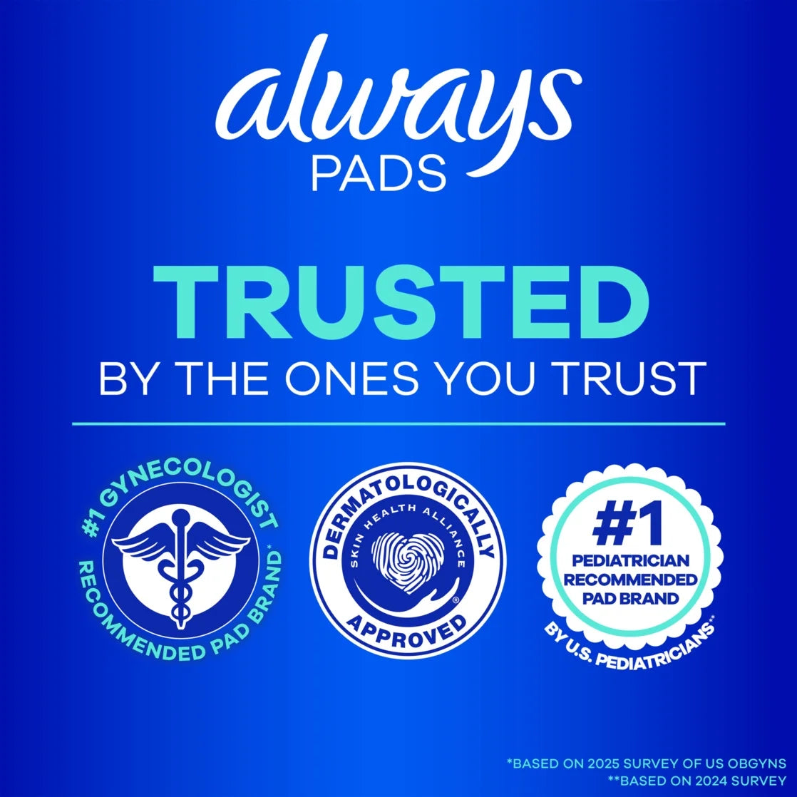 Always Maxi Overnight Pads with Wings for Women, Size 4, Overnight Absorbency, Unscented, 33 Count