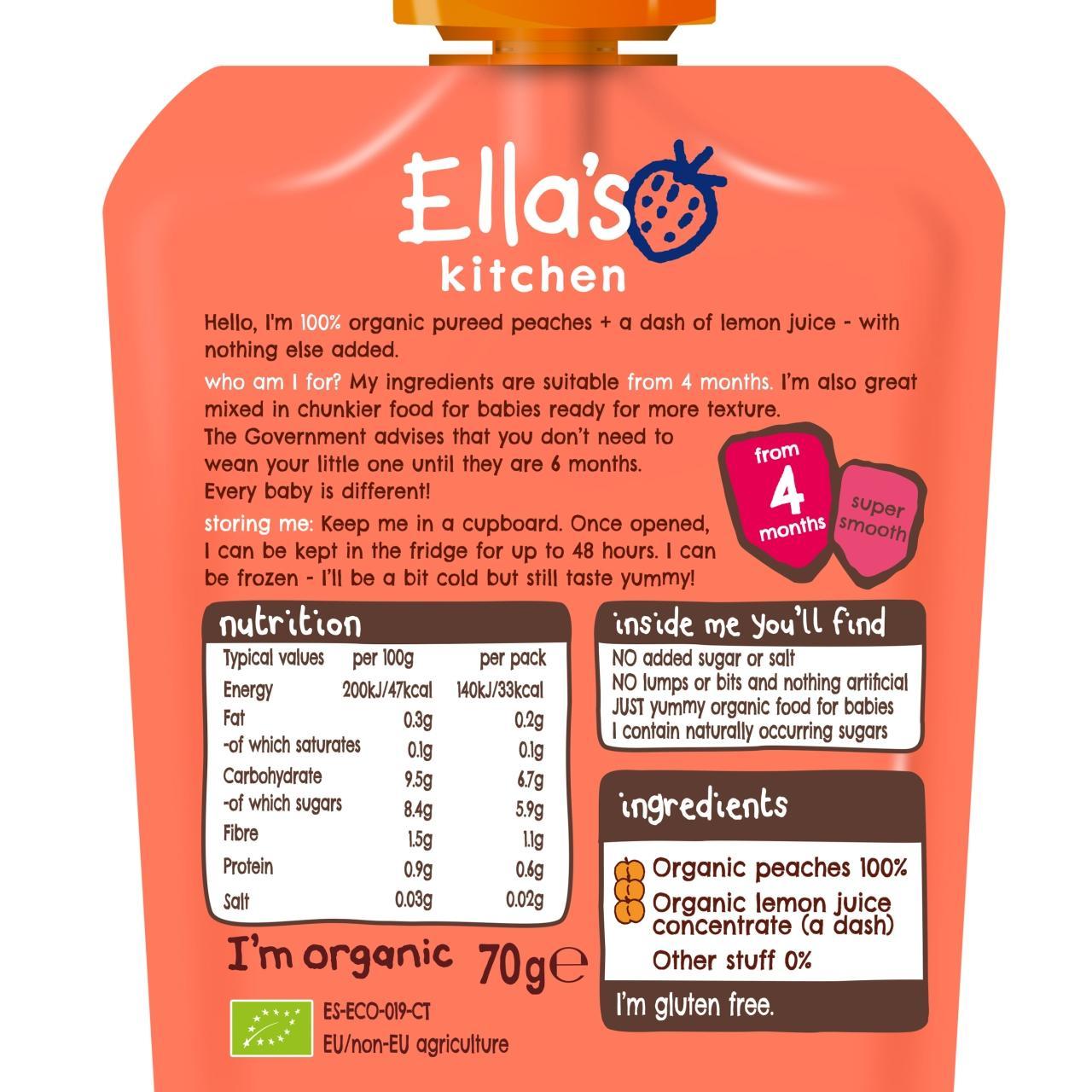 Ella's Kitchen Peaches Organic Single Fruit Pouch, 4 mths+ 70g