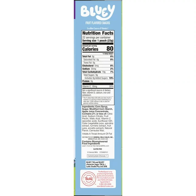 Bluey Fruit Flavored Snacks, Treat Pouches, Gluten Free, 22 ct