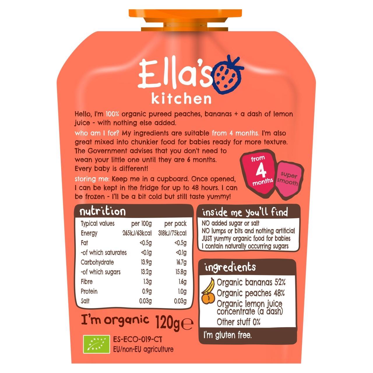 Ella's Kitchen Peaches & Bananas Puree Pouch, 4 mths+ 120g