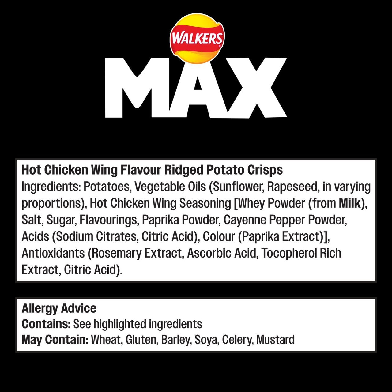 Walkers Max Strong Hot Chicken Wings Sharing Bag Crisps 140g