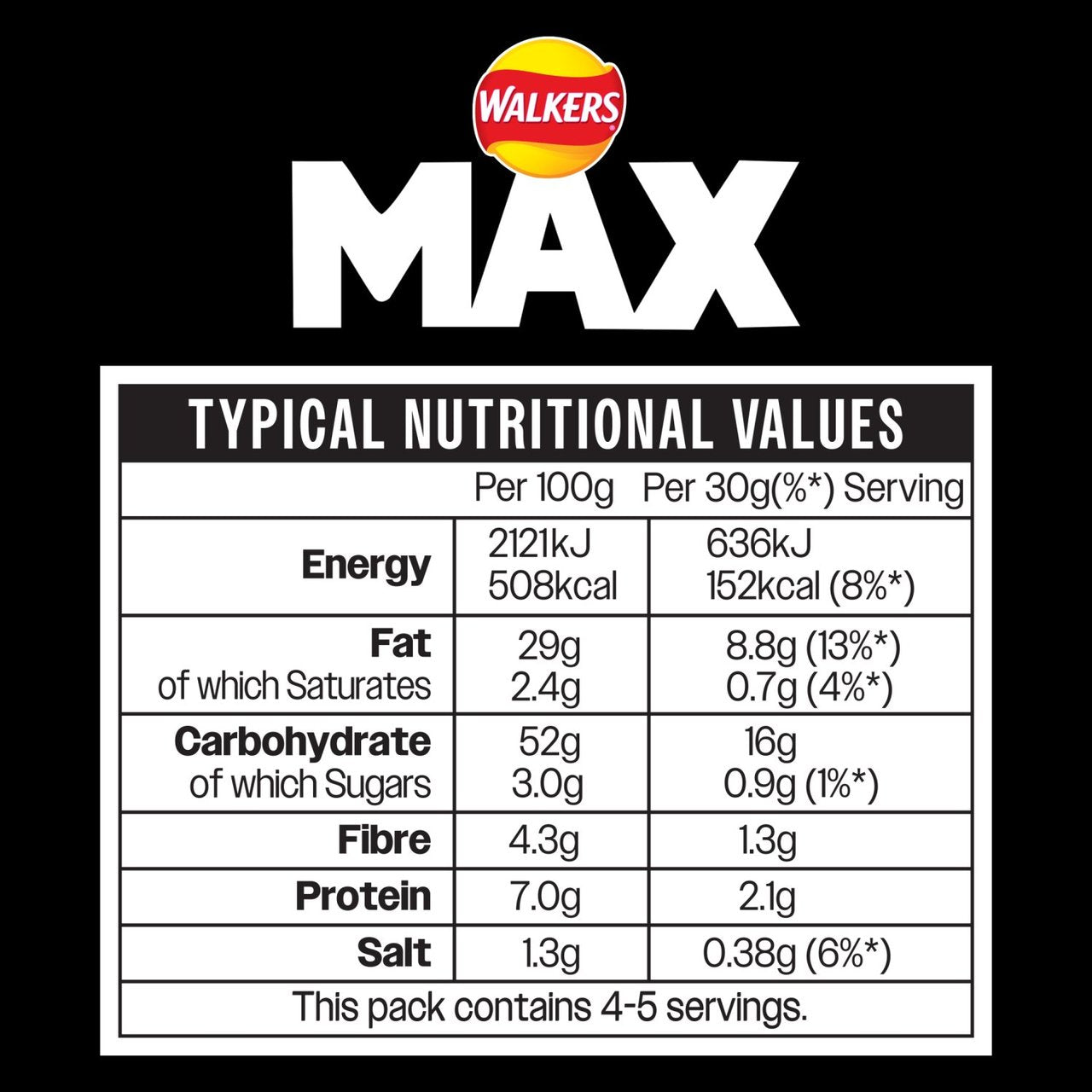 Walkers Max Strong Hot Chicken Wings Sharing Bag Crisps 140g
