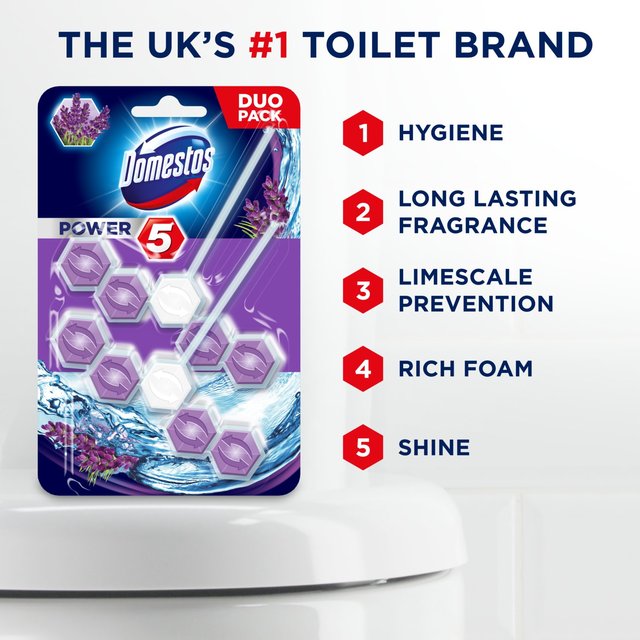 Domestos Power 5 Toilet Rim Block Lavender 2 per pack