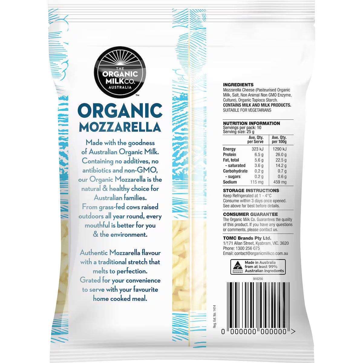 The Organic Milk Co. Organic Shredded Mozzarella Cheese 250g