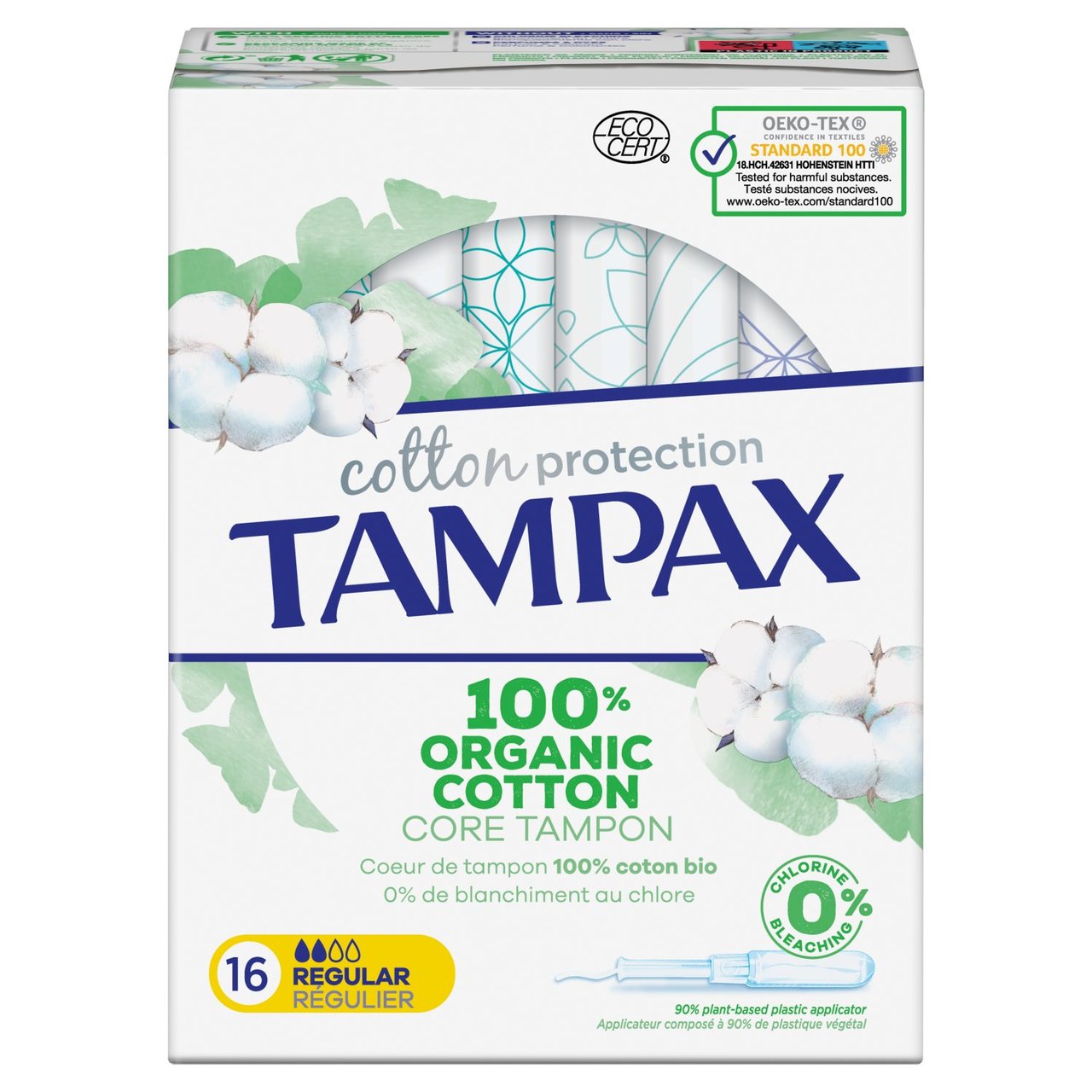 TAMPAX Organic Cotton Protection Regular Applicator Tampons 16 per pack