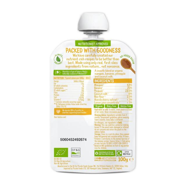 Piccolo Banana Mango & Pineapple Organic Pouch 4mths+ 100g