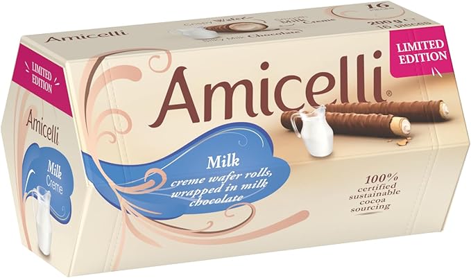 Amicelli Milk Creme Wafer Rolls 16 Wrapped Rolls Like Crispy Rolls 200g