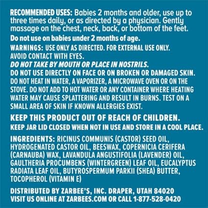 Zarbee's Baby Soothing Chest Rub with Eucalyptus & Lavender, Petroleum-Free Safe and Effective Formula, 1.5 Ounce