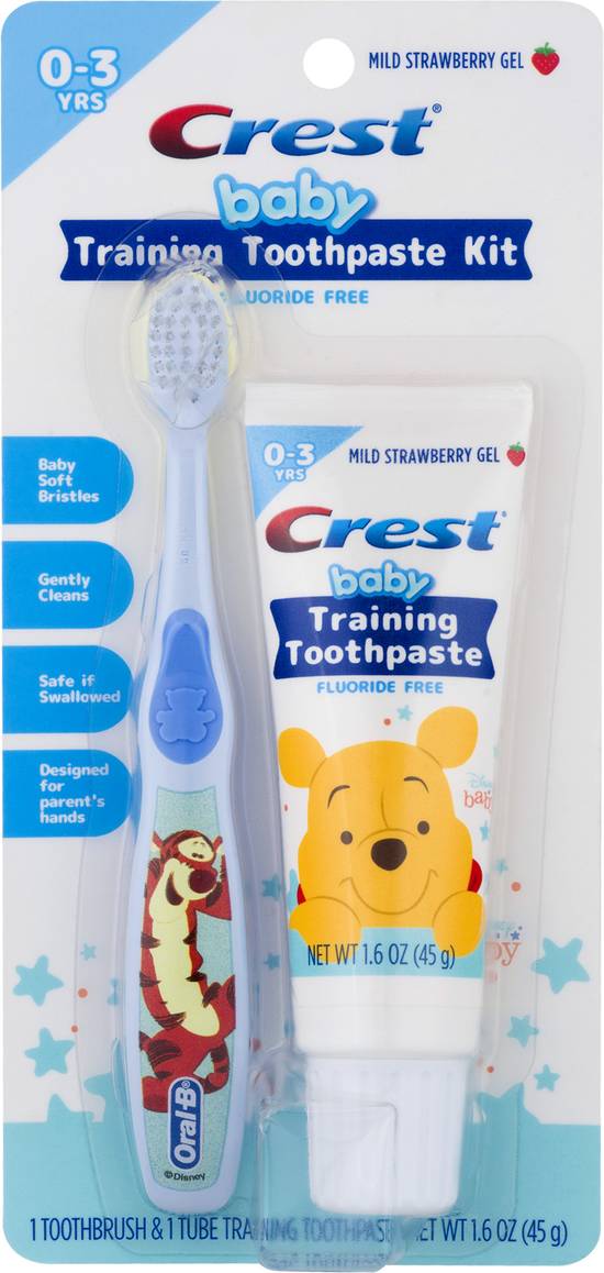 Crest Training Toothpaste and Brush, Fluoride Free, Strawberry 1.6 oz