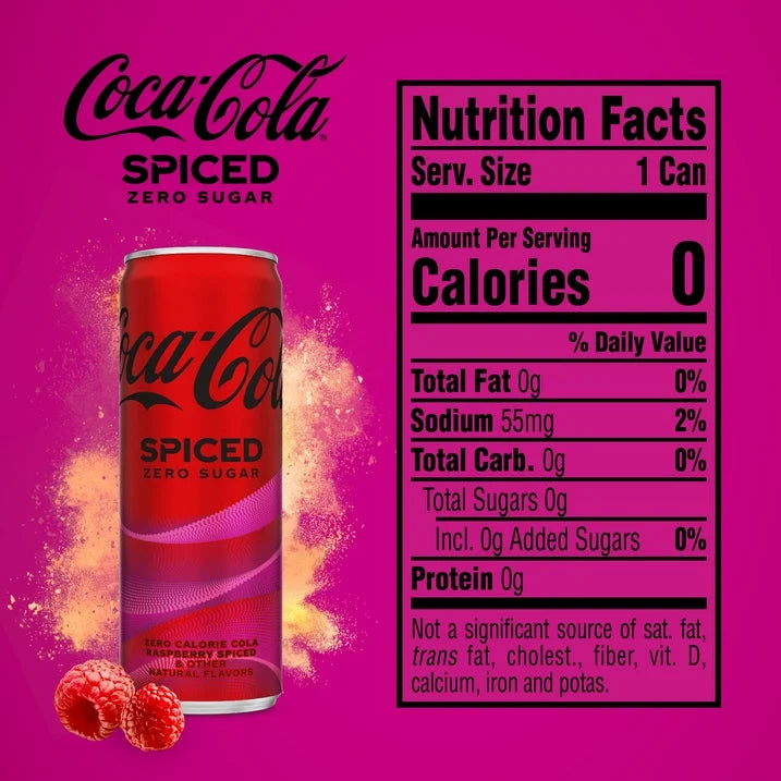 Coca-Cola® Zero Sugar Spiced Raspberry Spiced Coke, Natural Flavor, 12 fl oz