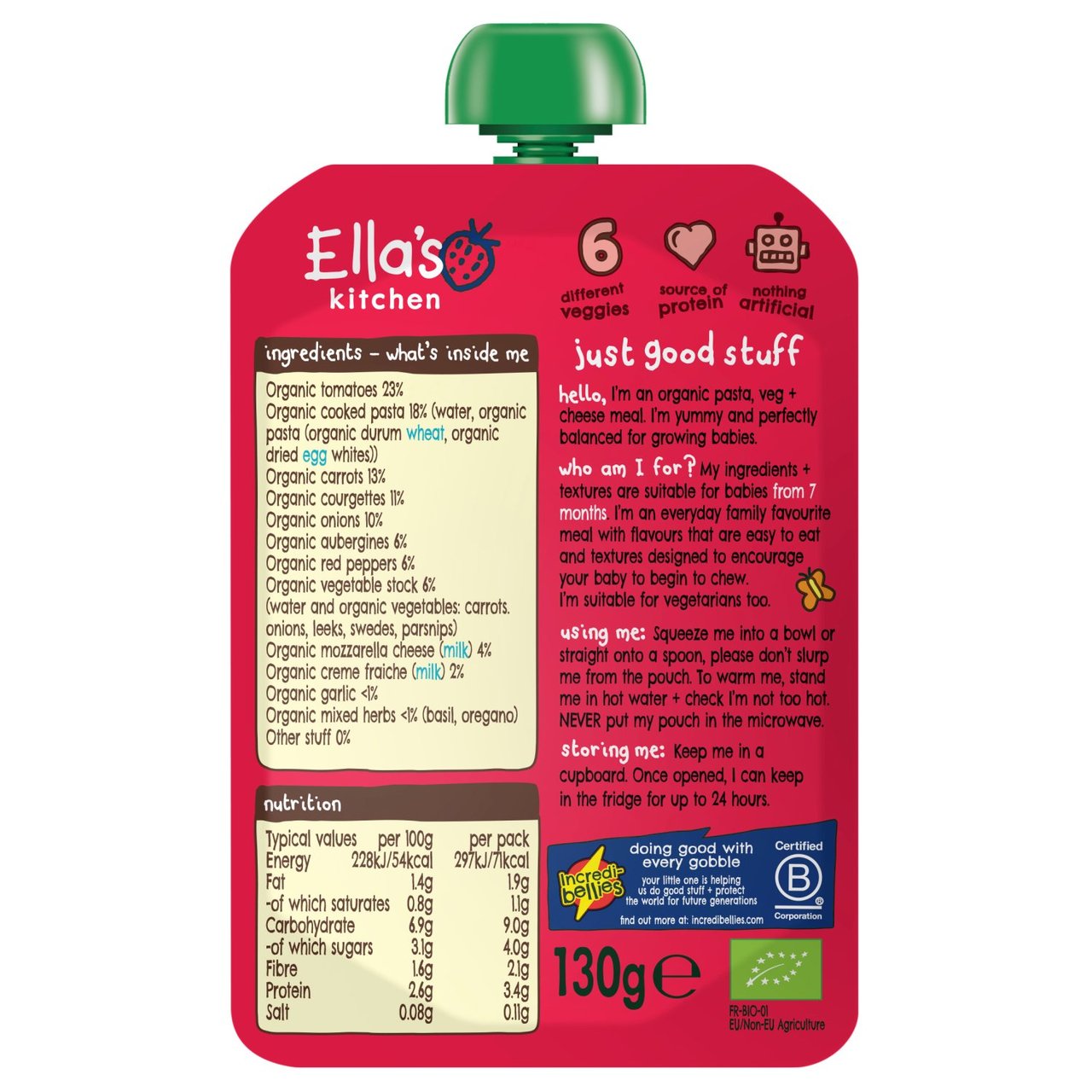 Ella's Kitchen Veggie Lasagne Baby Food Pouch 7+ Months 130g