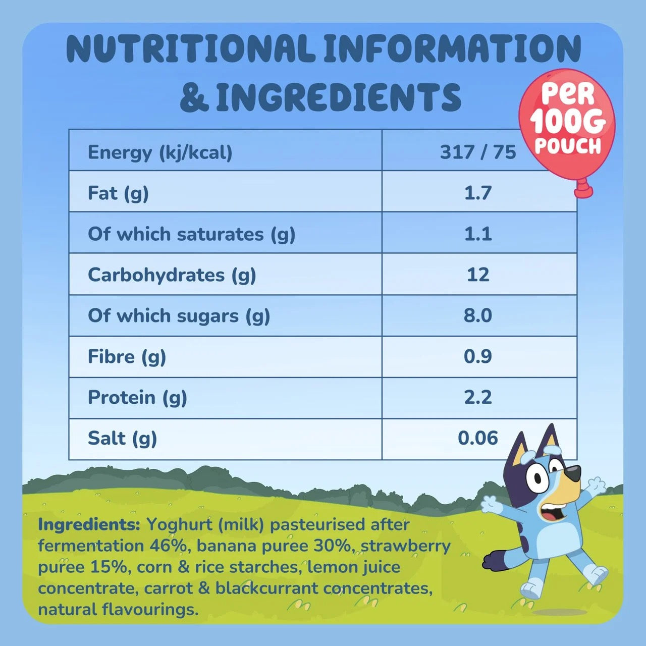 Goodies Bluey Banana & Strawberry Yoghurt Pouch 100g