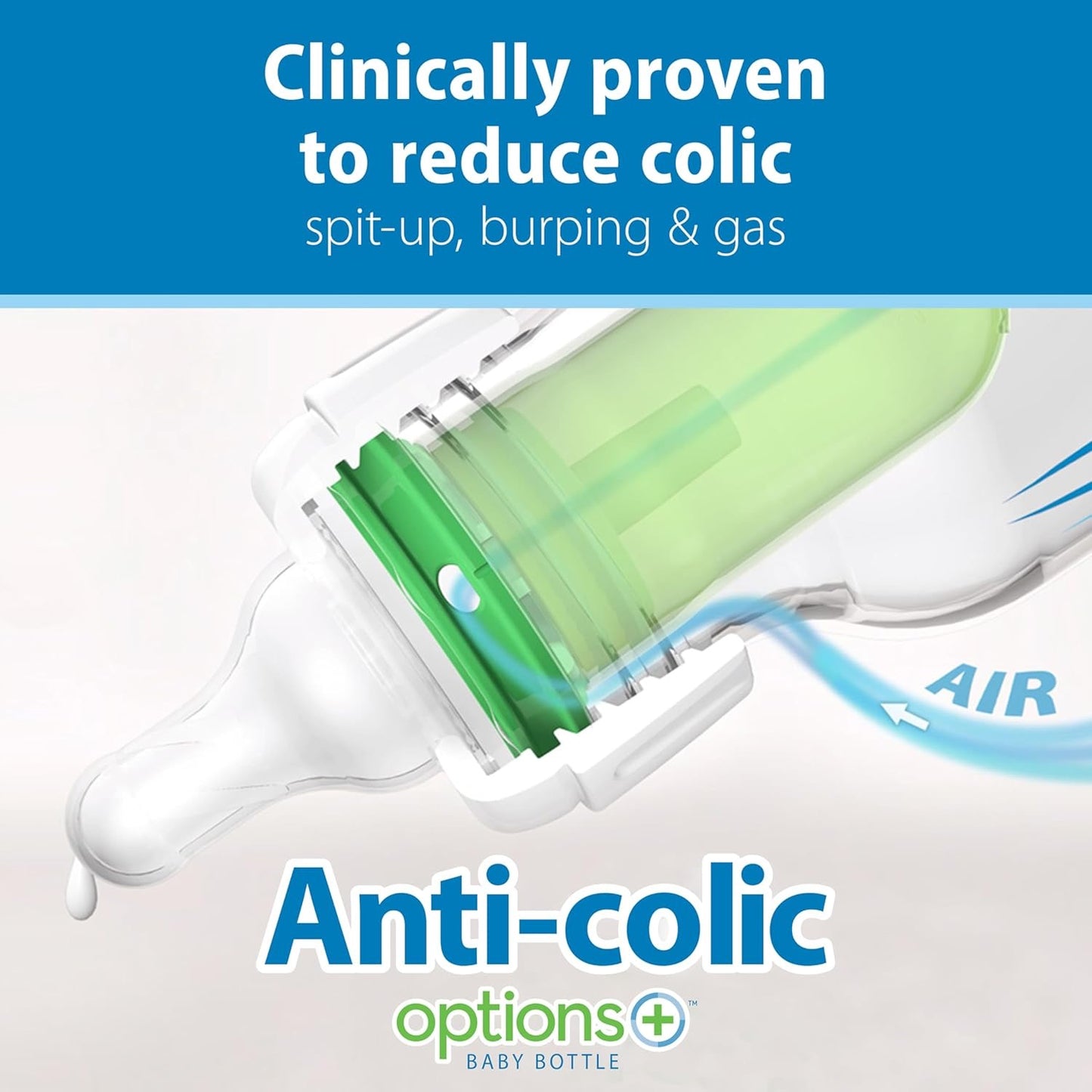 Dr. Brown's Natural Flow Anti-Colic Options+ Narrow Glass Baby Bottle, 4 oz/120 mL, with Level 1 Slow Flow Nipple, 2 Pack, 0m+