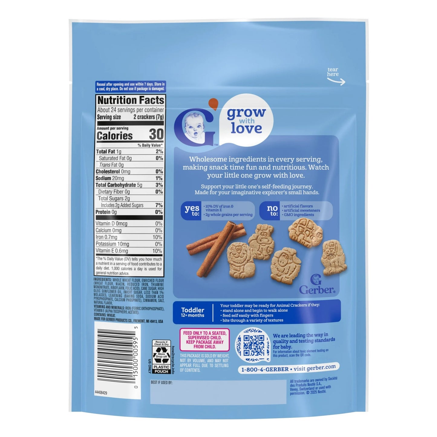 Gerber Toddler Snacks for Baby, Cinnamon Graham Animal Crackers, 6 oz Bag
