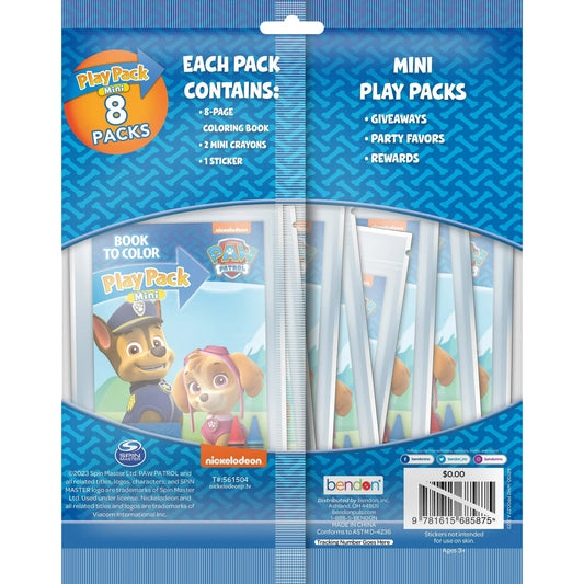 PAW Patrol 8 Count Mini Play Pack with Small Coloring Book and Crayons, Paper Party Favors