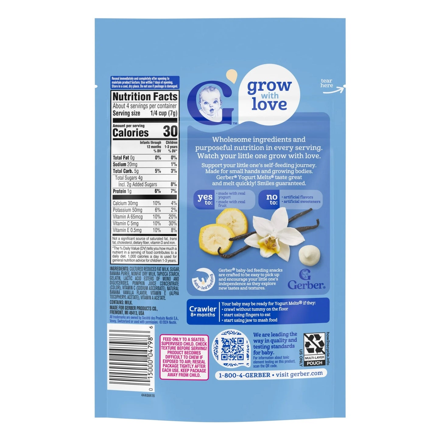 Gerber Stage 3 Baby Food Snacks, Banana Vanilla Yogurt Melts, Baby Led Feeding 1 oz