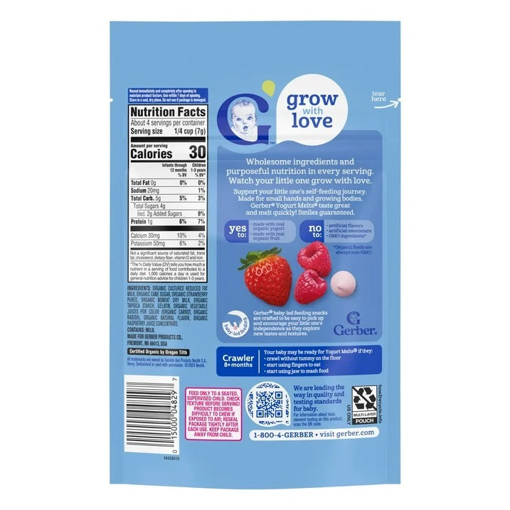 Gerber Organic Stage 3 Baby Food, Red Berries Yogurt Melts, 1 oz Bag