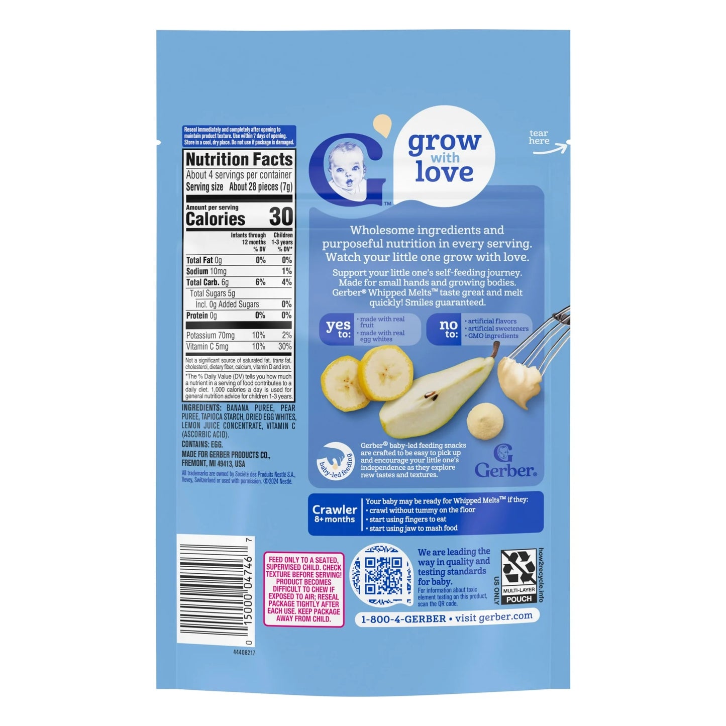 Gerber Natural Whipped Melts Baby Snacks Banana Pear, 0.85 oz Bag