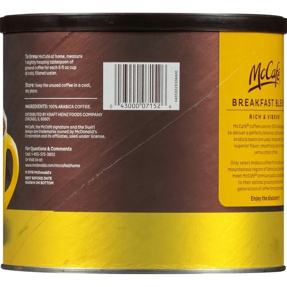 McCafe Breakfast Blend, Light Roast, Ground Coffee, 30 oz
