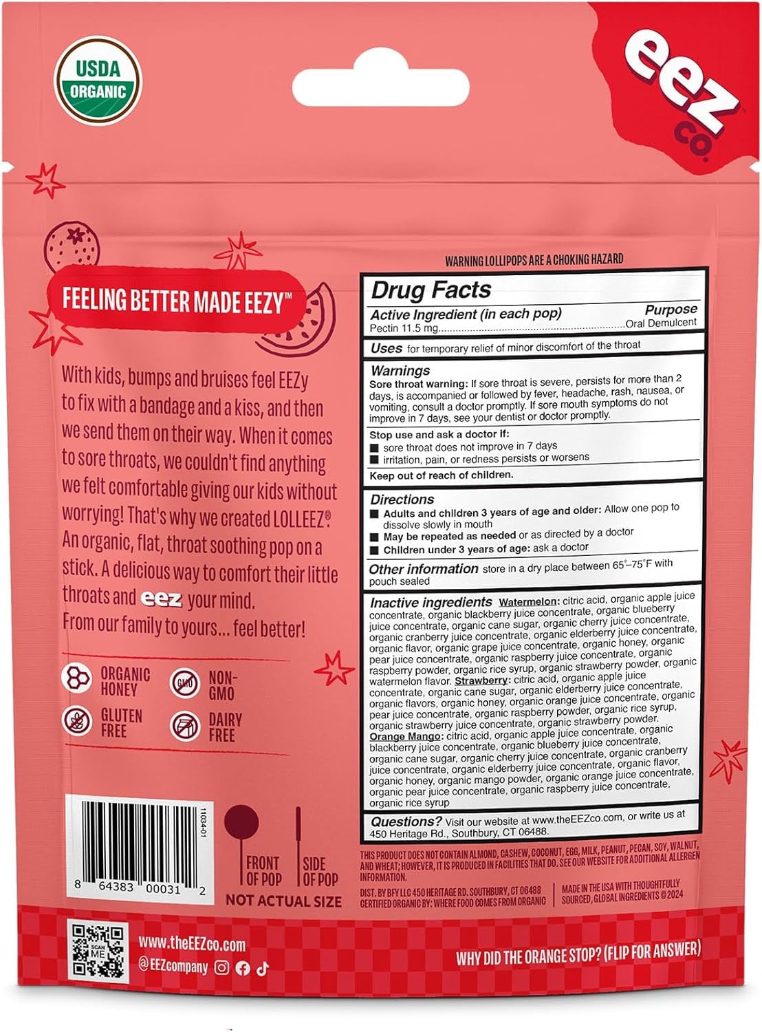 Lolleez Organic Lollipops for Kids Sore Throat Relief 28 Count