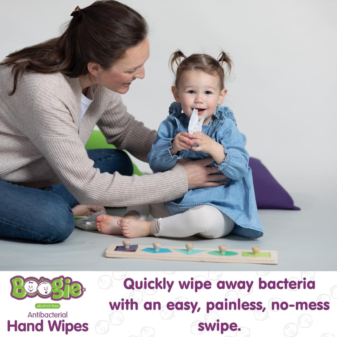Boogie Antibacterial Hand Wipes by Boogie, Alcohol Free, Hypoallergenic and Moisturizing Aloe, for Kids and Adults -100