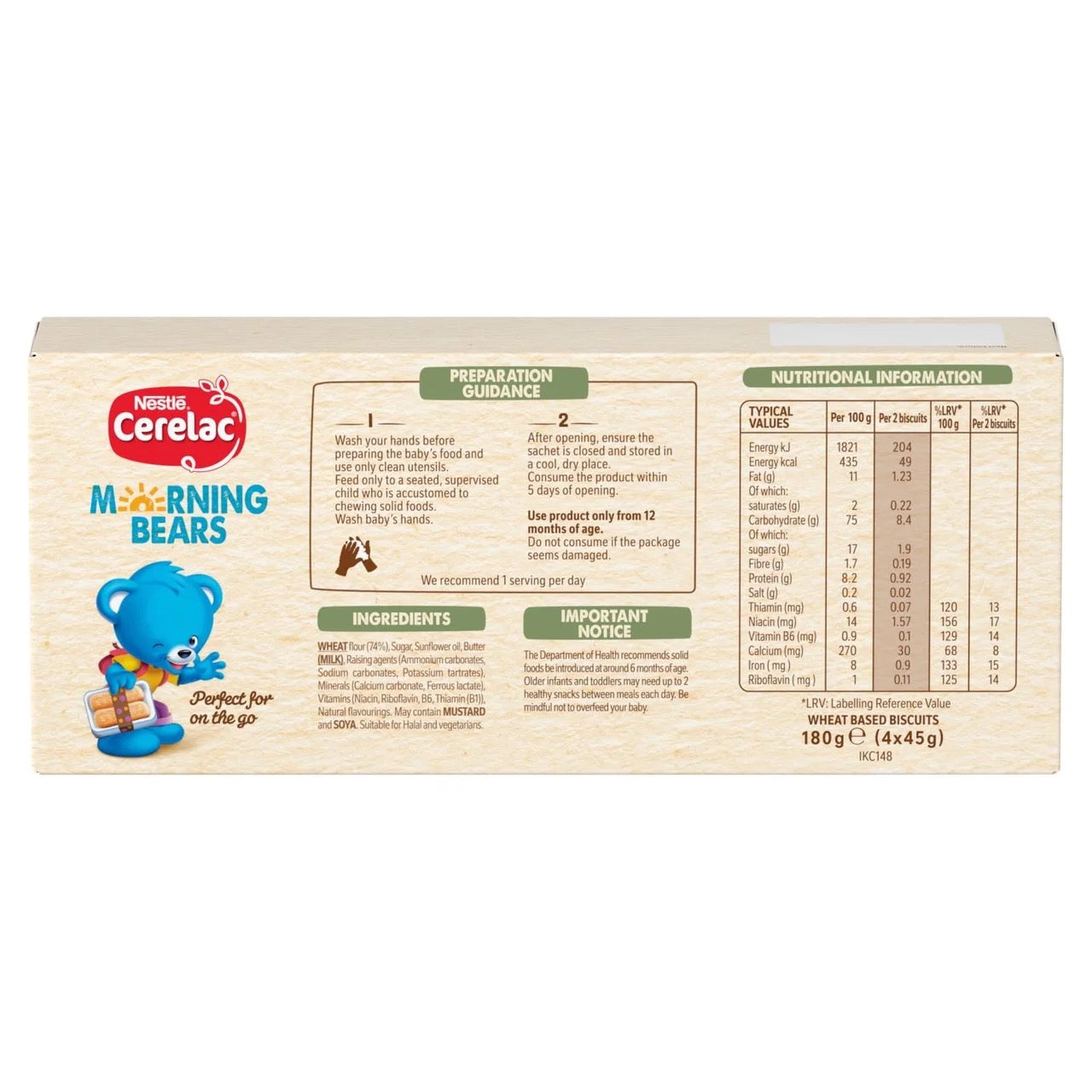 Cerelac Morning Bears Biscuits Vanilla Baby Food Snack 12+ Months 4x45g