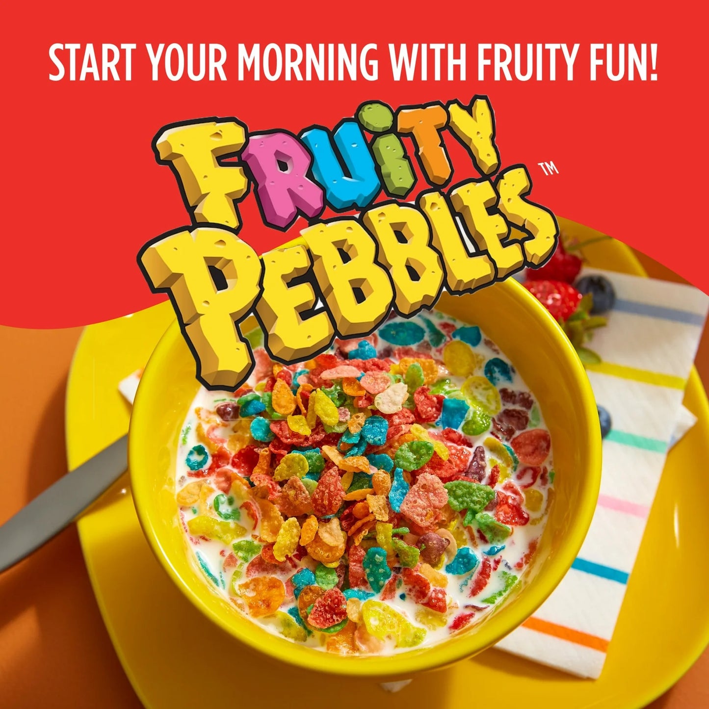 Post Fruity PEBBLES Marshmallow Cereal, Fruity Kids Cereal with Marshmallows, Crunchy 18 oz Box