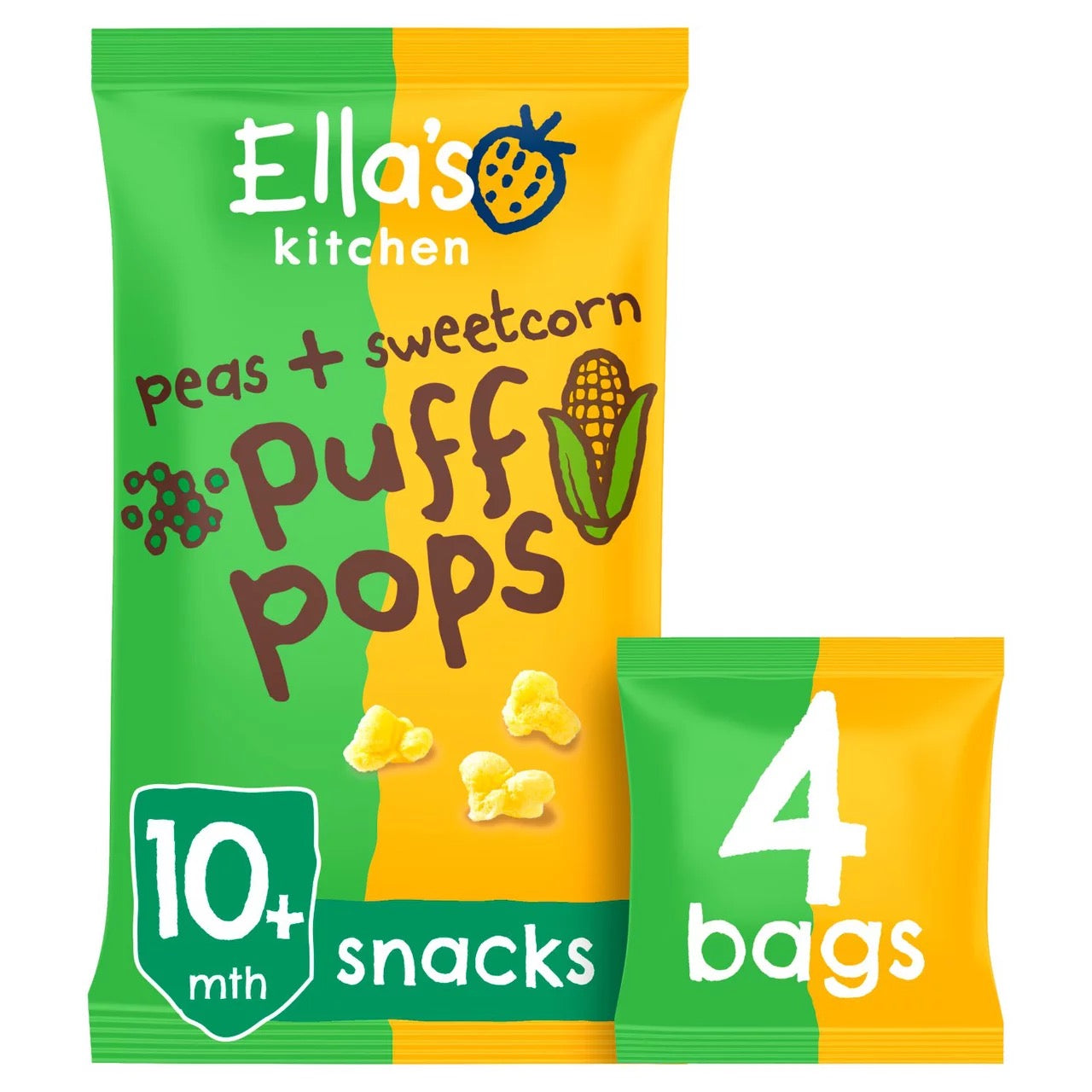 Ella's Kitchen Peas and Sweetcorn Puff Pops Multipack Baby Snack 10+ Months