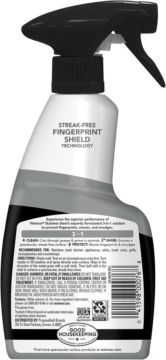 Weiman Stainless Steel Cleaner & Polish Spray (3-in-1)