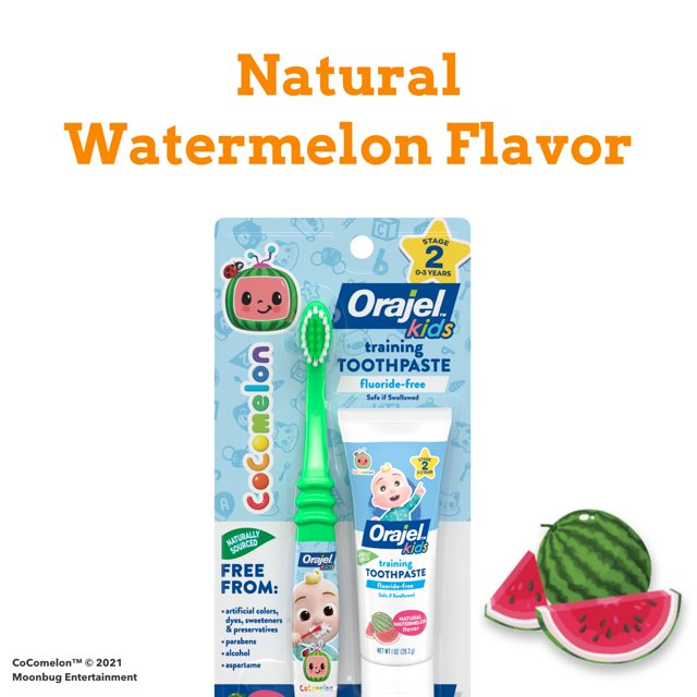 Orajel Kids CoComelon Toothbrush & Training Toothpaste Fluoride-Free Watermelon Flavor, 1 oz