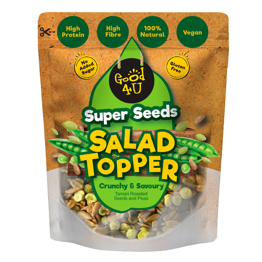 Salad Topper Super Seeds
Crunchy & Savoury Tamari Roasted Seeds and Peas 150g
