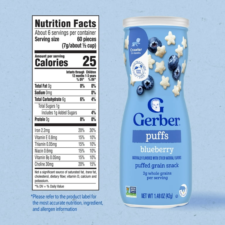 Gerber Baby Snacks Puffs, Blueberry, 1.48 Ounce