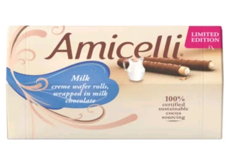 Amicelli Milk Creme Wafer Rolls 16 Wrapped Rolls Like Crispy Rolls 200g