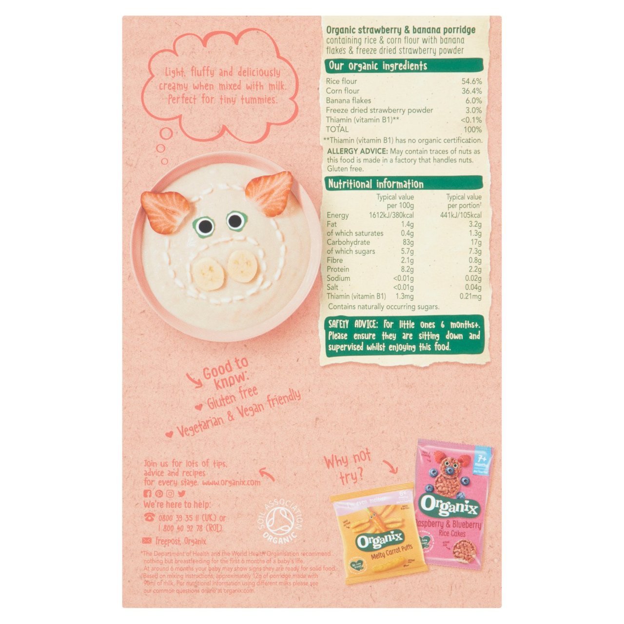 Organix Strawberry & Banana Organic Baby Porridge, 6 mths+ 120g