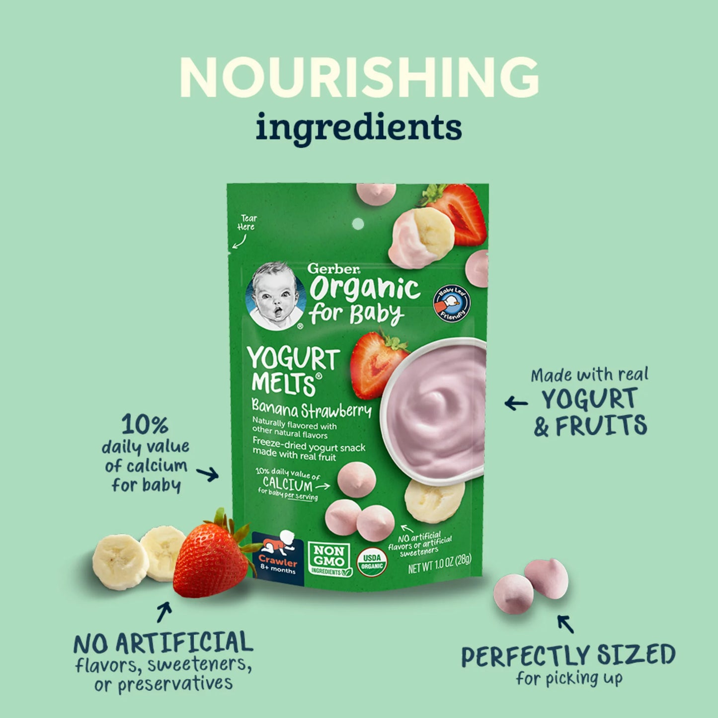 Gerber 2nd Foods Organic for Baby Yogurt Melts, Banana Strawberry, 1 oz Bag