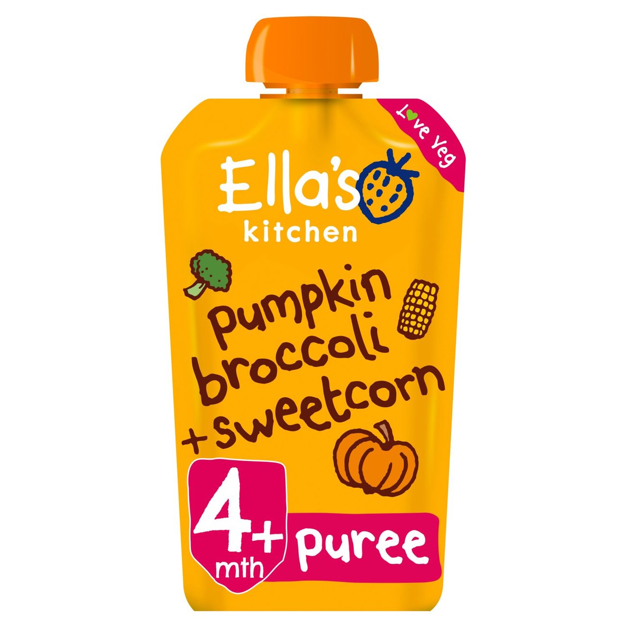 Ella's Kitchen Pumpkin, Broccoli & Sweetcorn Organic Puree Pouch, 4 mths+ 120g