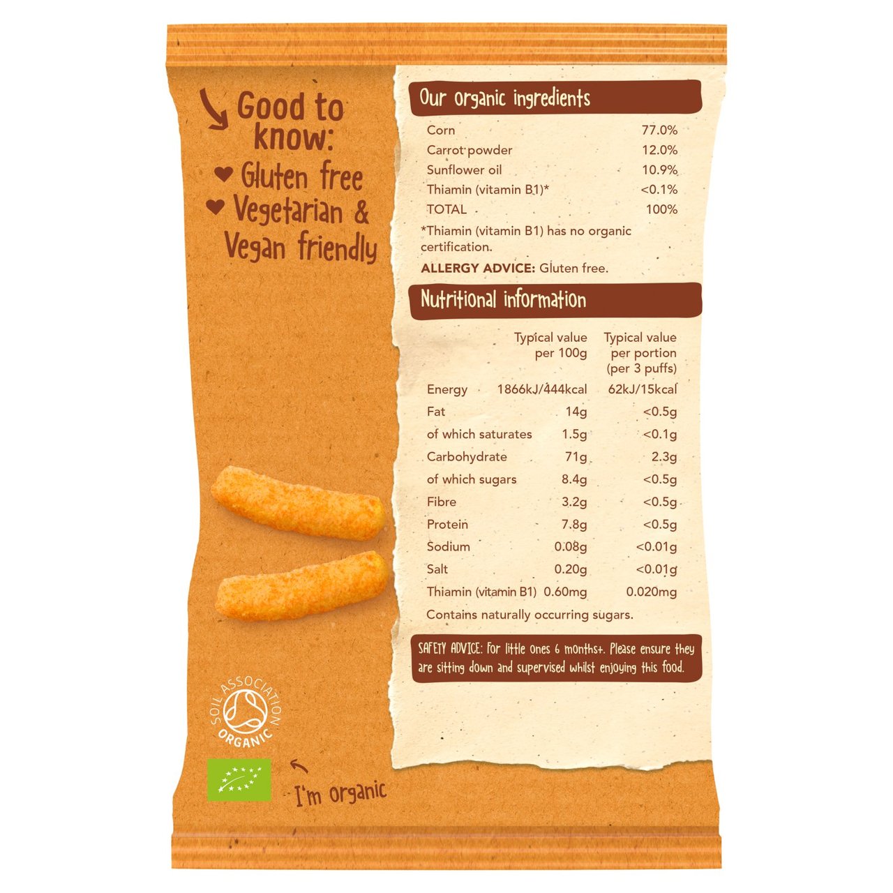 Organix Melty Carrot Organic Puffs, 6 mths+ Multipack 4 x 18g