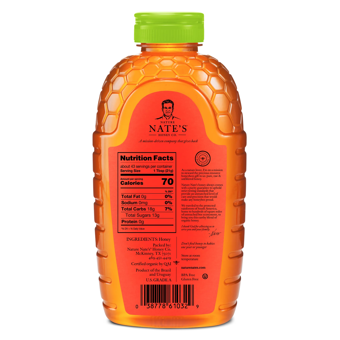 Nature Nate's Organic Honey: 100% Pure, Raw and Unfiltered Honey - 16 fl oz