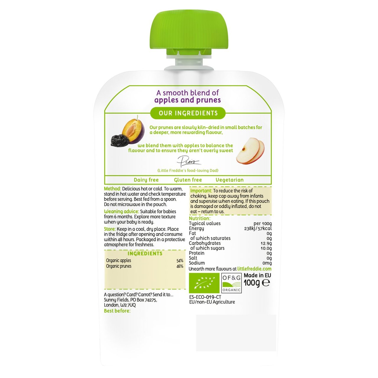 Little Freddie Prunes & Apples Organic Pouch, 6 mths+ 100g