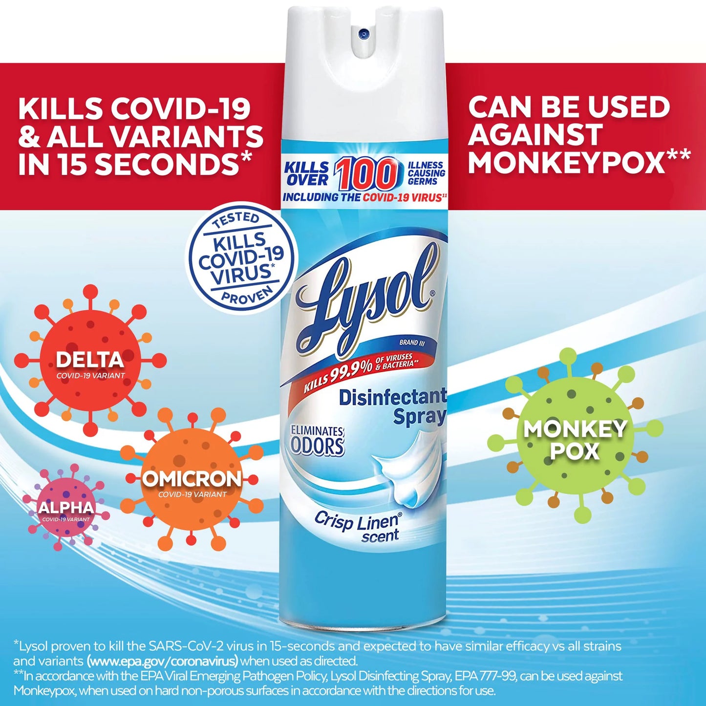 Lysol Disinfectant Spray, Sanitizing and Antibacterial Spray, For Disinfecting and Deodorizing, Crisp Linen, 19 fl oz