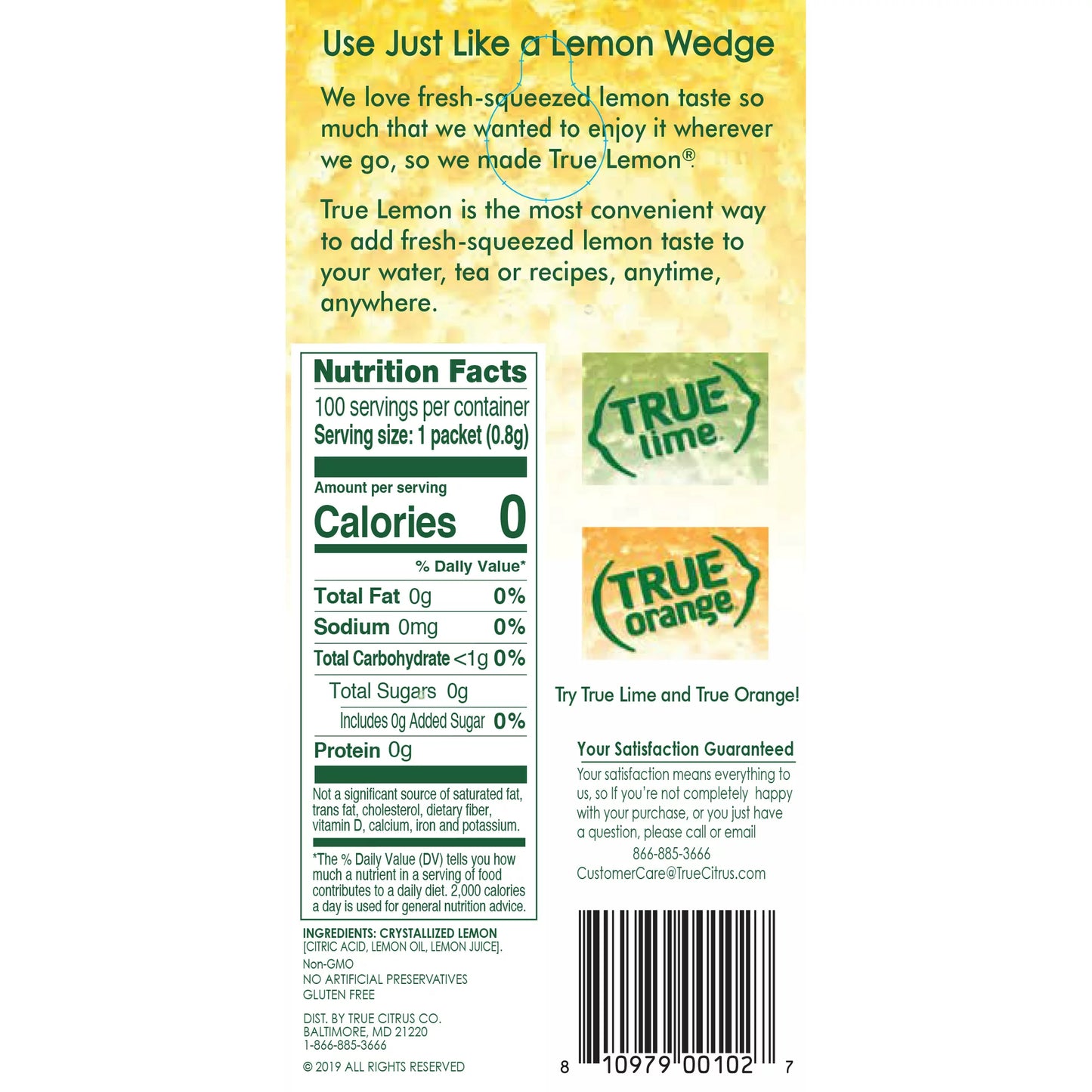 True Lemon Sugar Free, On-The-Go, Caffeine Free Powdered Drink Mix