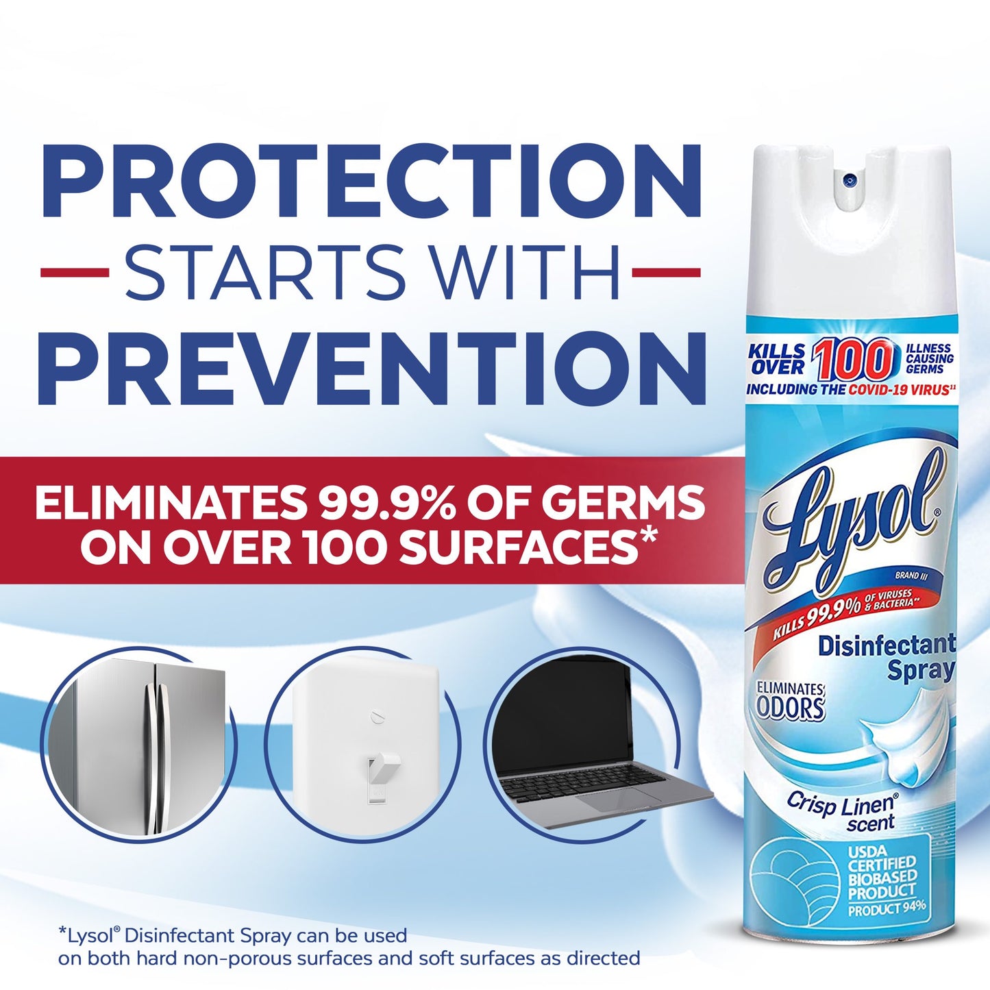 Lysol Disinfectant Spray, Sanitizing and Antibacterial Spray, For Disinfecting and Deodorizing, Crisp Linen, 19 fl oz