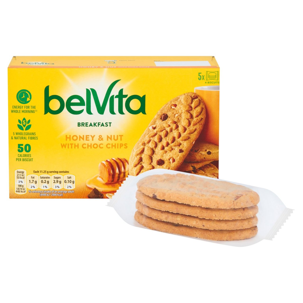 Belvita Honey & Nuts Choc Chips Breakfast Biscuits 5 per pack
