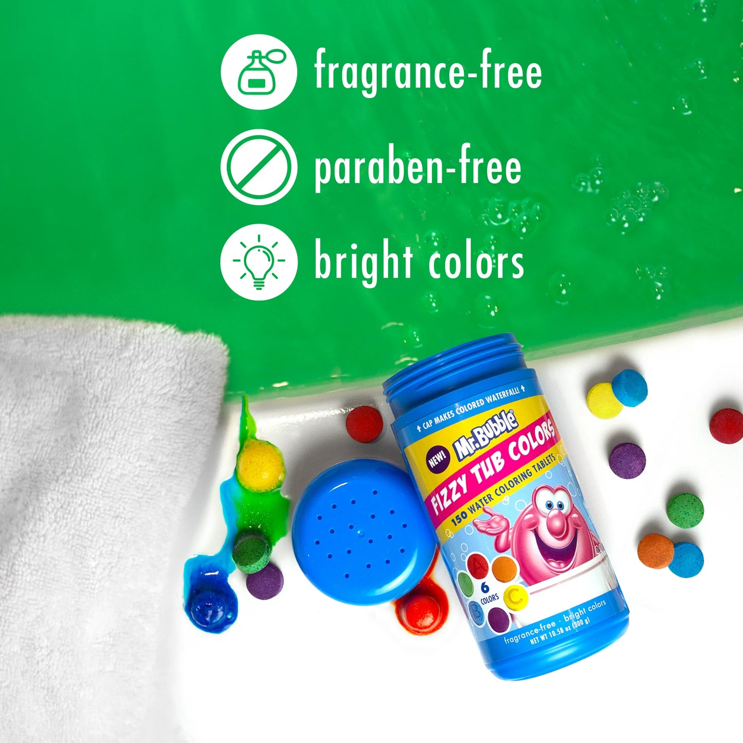 Mr. Bubble Fizzy Tub Colors, Assorted Bathwater Colors, 150 Ct