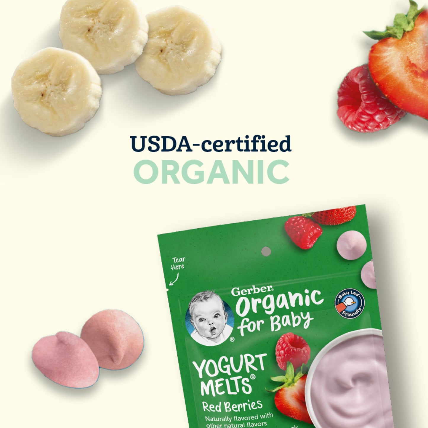 Gerber 2nd Foods Organic for Baby Yogurt Melts, Banana Strawberry, 1 oz Bag