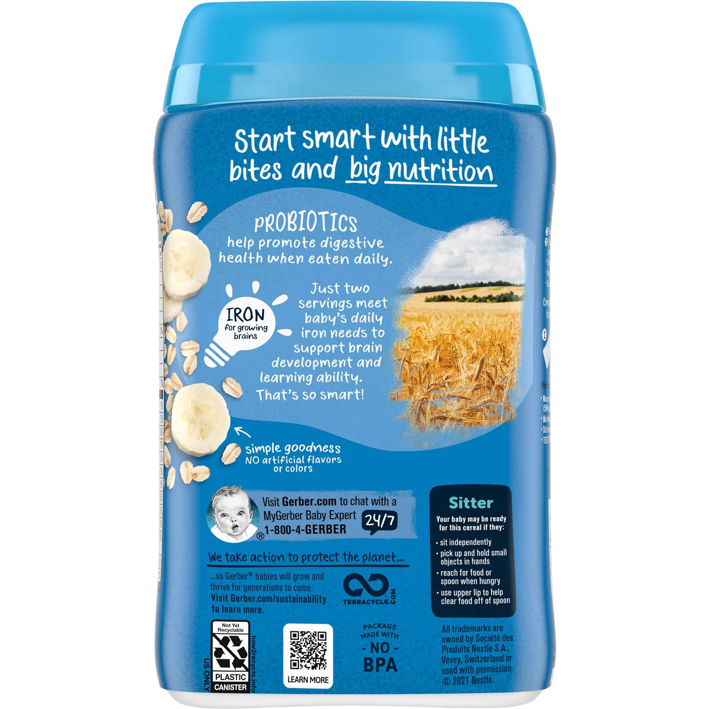 Gerber Cereal for Baby Probiotic Oatmeal Baby Cereal, Banana, 8 oz Canister
