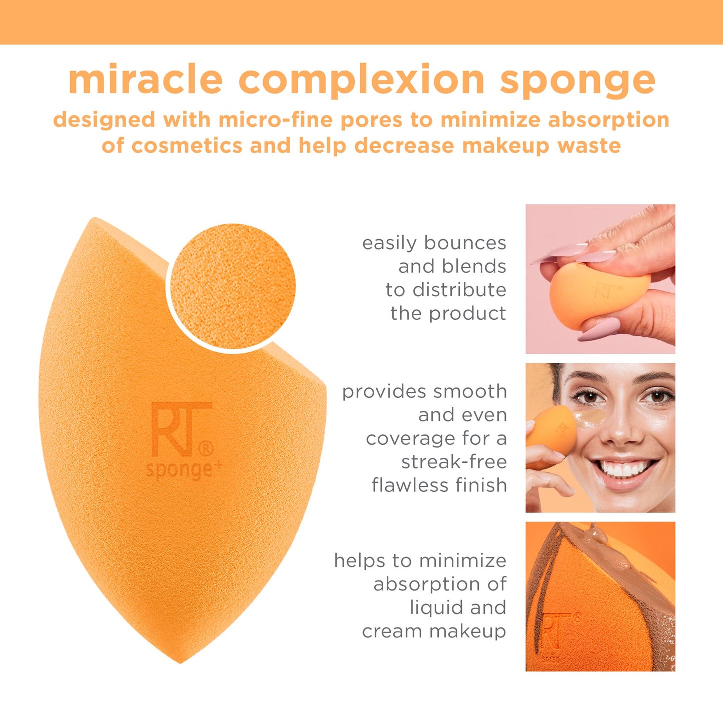 Real Techniques Miracle Complexion Makeup Sponge, Makeup Blender Sponge for Liquid Foundation and Concealer, 2 Count