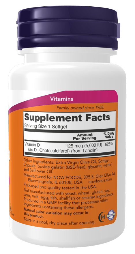 Now Vitamin D3 5000 IU 30 Softgels