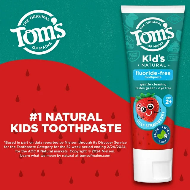 Tom's of Maine Children's Fluoride Free Toothpaste Silly Strawberry Anticavity Natural Toothpaste, 4.2oz